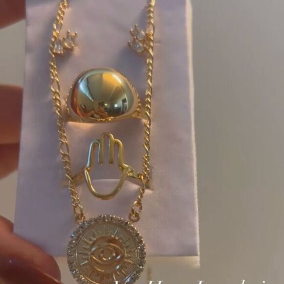 18K Gold Filled Hamsa Evil Eye Protection Jewelry Ring 7 trendy minimalist - Picture 2 of 2